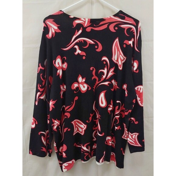 Pierre New York Womens Sweater Top 2X Floral Paisley Black Pink Pullover - Picture 6 of 8